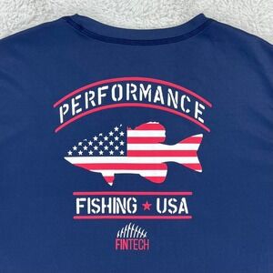 Fintech Performance Fishing Shirt Men's XXL Blue American Flag Long Sleeve *Read